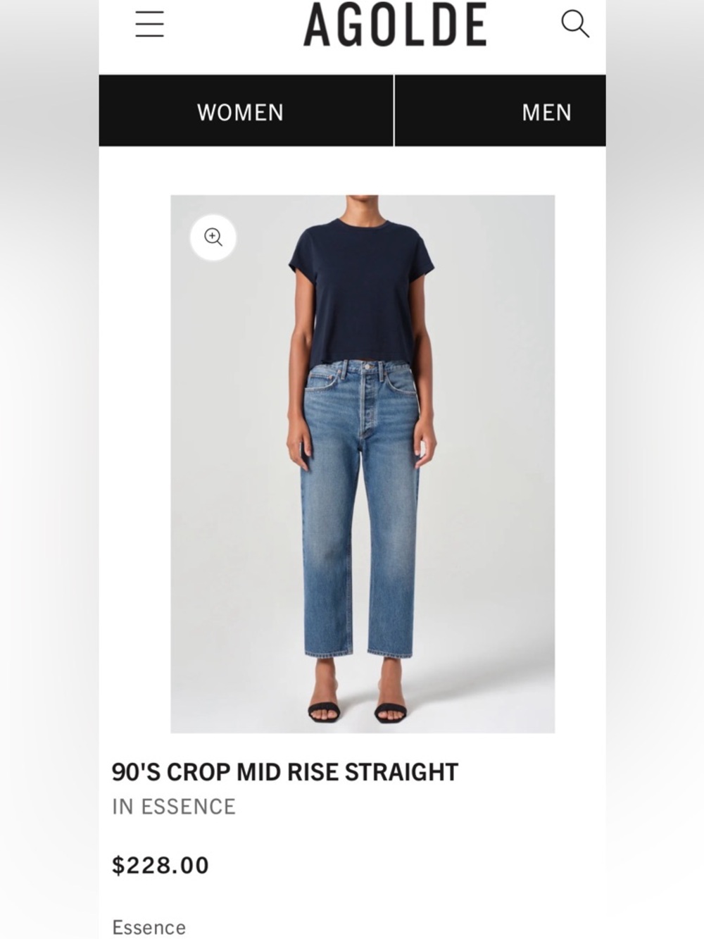 Agolde 90's Crop Mid Rise Straight Jeans